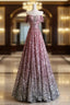 Pretty A Line Off The Shoulder Pink Sequin Long Formal Prom Dress Formal Gowns