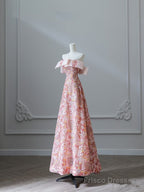 Pretty A Line Off The Shoulder Sequin Pink Floor Length Evening Dress Prom Dresses