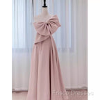 Pretty A Line One Shoulder Pink Satin Long Formal Party Dress Formal Prom Dress With Bowknot