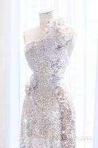 Pretty A Line One Shoulder Silver Sequin Long Length Formal Dress Formal Prom Dress