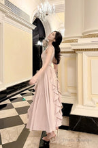 Pretty A Line Ruffles Ankle Length Pink Evening Dress Prom Dresses