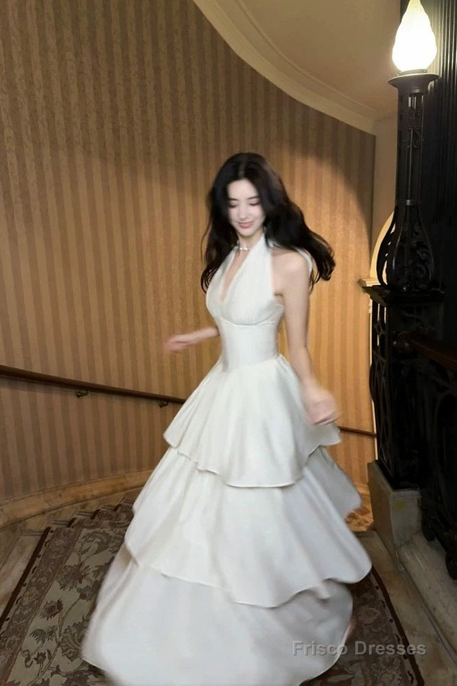 Pretty A Line Ruffles Ankle Length White Evening Dress Prom Dresses