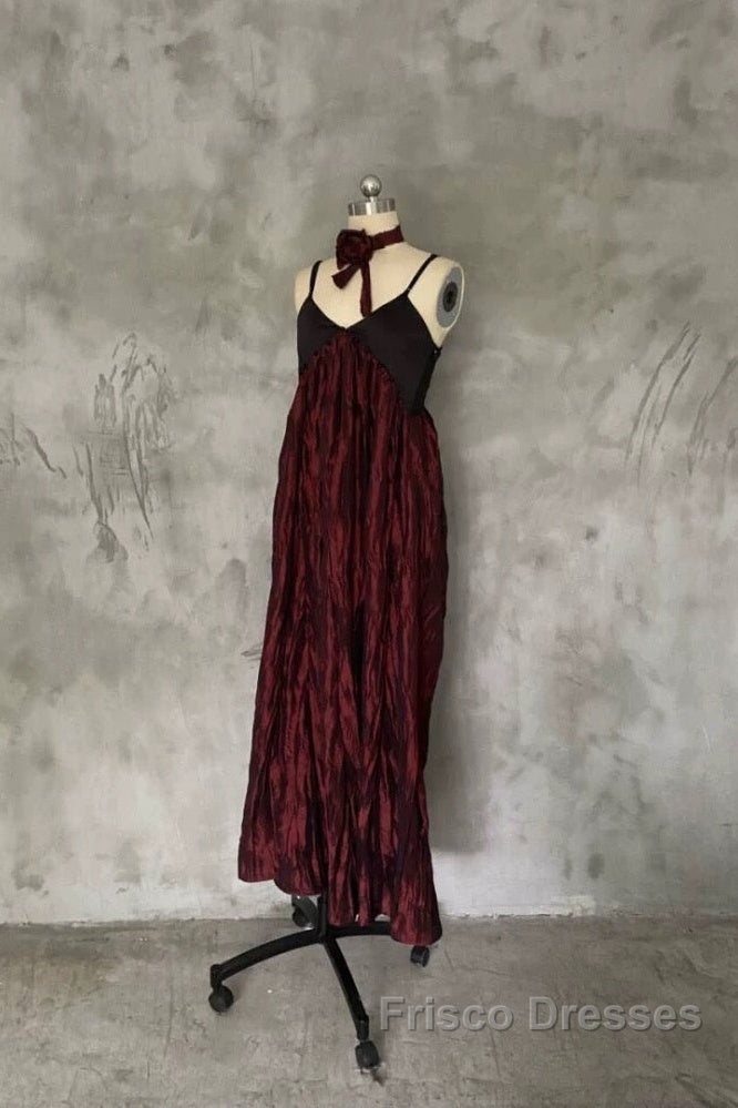 Pretty A Line Spaghetti Straps Burgundy Long Formal Prom Dress Birthday Dress For Women