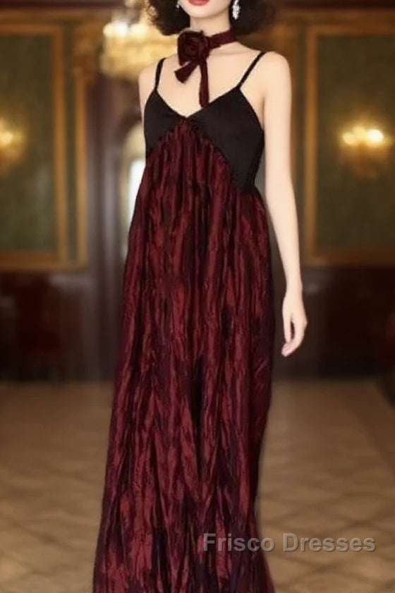 Pretty A Line Spaghetti Straps Burgundy Long Formal Prom Dress Birthday Dress For Women