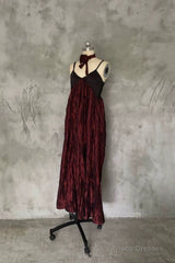 Pretty A Line Spaghetti Straps Burgundy Long Prom Dresses Birthday Dress For Women