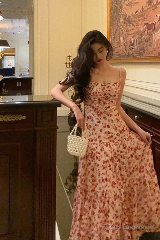 Pretty A Line Spaghetti Straps Chiffon Floral Sleeveless Date Night Dress Prom Dresses Birthday Party Outfit Secondary image