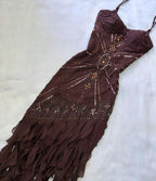 Pretty A Line Spaghetti Straps Chiffon Prom Dresses With Beads Long Evening Gowns