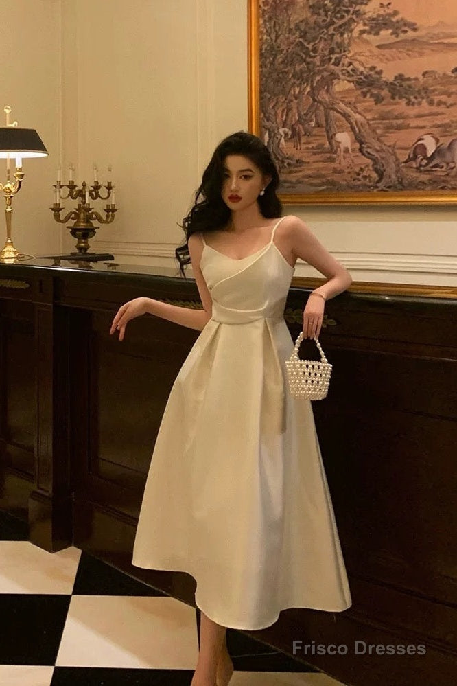 Pretty A Line Spaghetti Straps Ivory Date Night Dress Prom Dresses Birthday Party Outfit