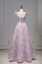 Pretty A Line Spaghetti Straps Pink Floral Long Length Evening Dress Formal Prom Dress