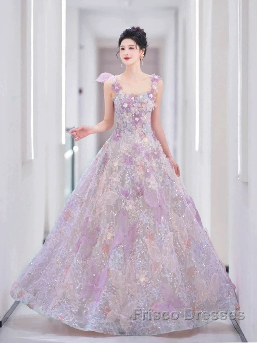 Pretty A Line Spaghetti Straps Pink Floral Long Length Evening Dress Formal Prom Dress
