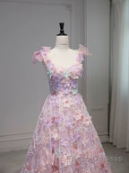 Pretty A Line Spaghetti Straps Pink Floral Long Length Evening Dress Formal Prom Dress