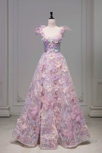 Pretty A Line Spaghetti Straps Pink Floral Long Length Evening Dress Formal Prom Dress