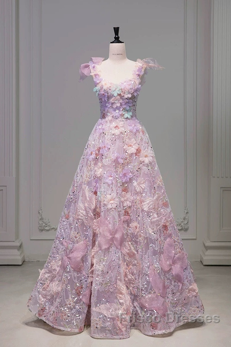 Pretty A Line Spaghetti Straps Pink Floral Long Length Evening Dress Formal Prom Dress