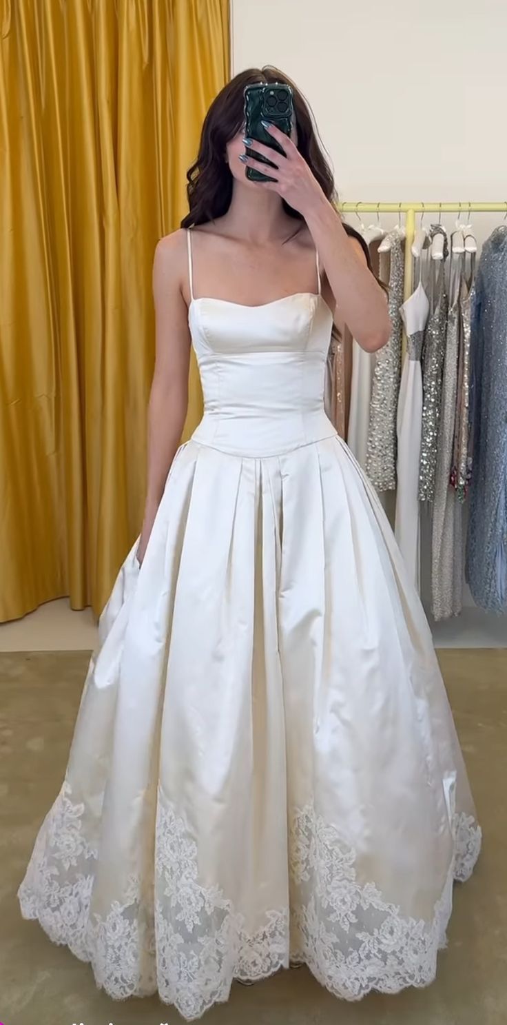 Pretty A Line Spaghetti Straps Stain Lace Long Prom Dresses Formal Dress Secondary image