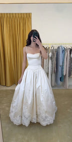 Pretty A Line Spaghetti Straps Stain Lace Long Prom Dresses Formal Dress