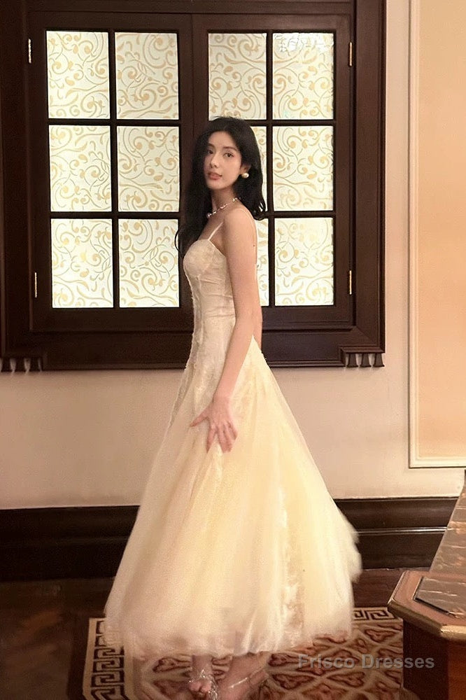 Pretty A Line Spaghetti Straps Tulle Chamapgne Ankle Length Evening Dress Prom Dresses Secondary image