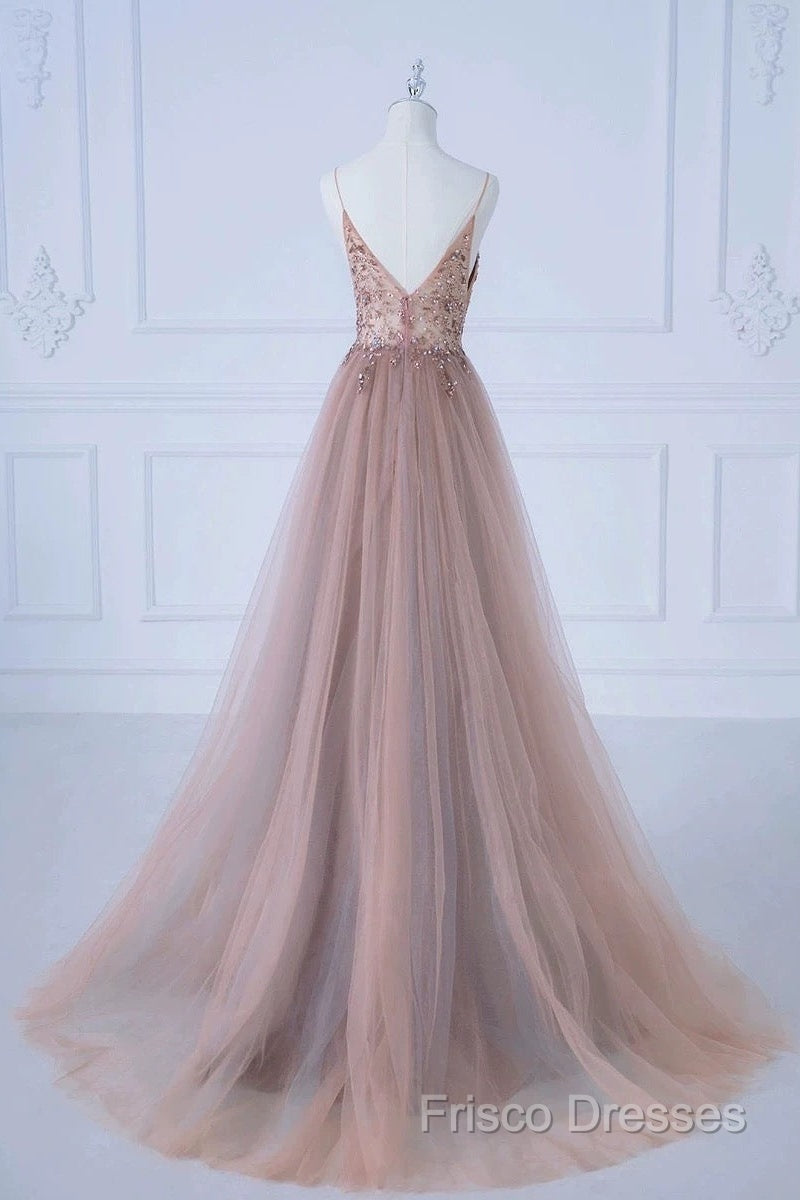 Pretty A Line Spaghetti Straps Tulle Long Length Formal Dress Formal Prom Dress