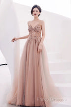 Pretty A Line Spaghetti Straps Tulle Long Length Formal Dress Formal Prom Dress