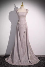 Pretty A Line Square Neckline Sleeveless Long Evening Party Dress Pink Formal Prom Dress