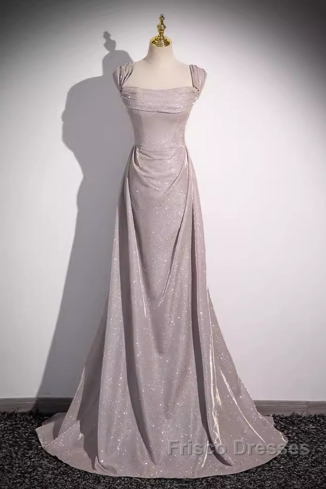 Pretty A Line Square Neckline Sleeveless Long Evening Party Dress Pink Formal Prom Dress