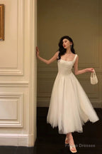 Pretty A Line Straps Sleeveless White Tulle Date Night Dress Prom Dresses Birthday Outfits