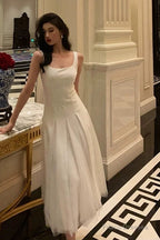 Pretty A Line Straps White Date Night Dress Tulle Prom Dresses Birthday Party Outfit