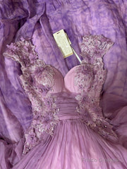 Pretty A Line Sweetheart Neckline Long Tulle Lilac Party Dresses Prom Dress