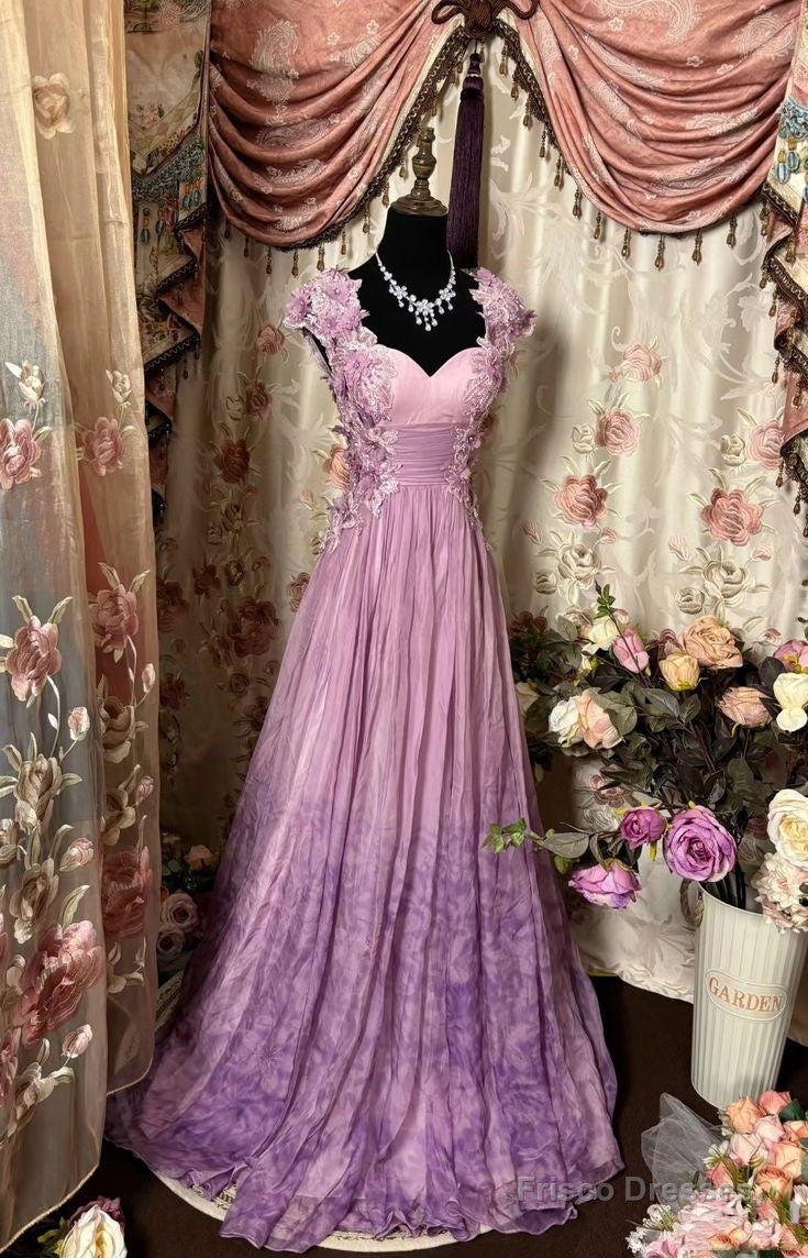 Pretty A Line Sweetheart Neckline Long Tulle Lilac Party Dresses Prom Dress Main image