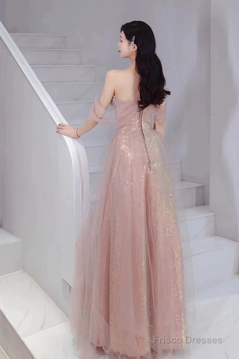 Pretty A Line Sweetheart Pink Sequin Long Length Evening Dress Prom Dresses Secondary image