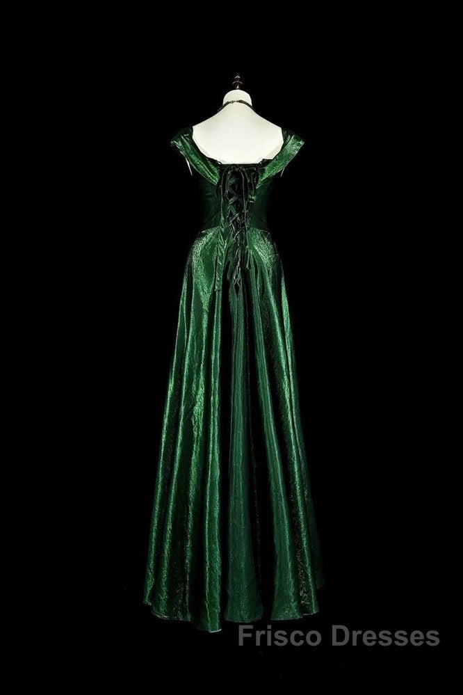Pretty A Line Sweetheart Ruffles Long Evening Dress Green Velvet Formal Prom Dress Secondary image