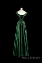 Pretty A Line Sweetheart Ruffles Long Evening Dress Green Velvet Formal Prom Dress