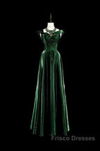 Pretty A Line Sweetheart Ruffles Long Evening Dress Green Velvet Formal Prom Dress