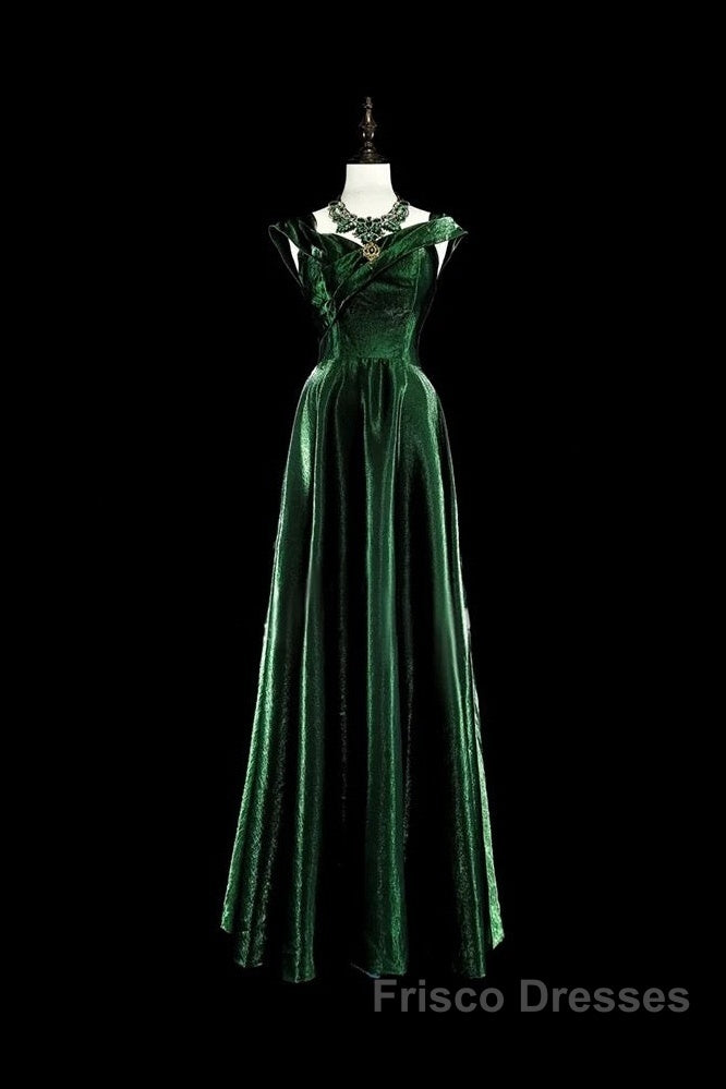 Pretty A Line Sweetheart Ruffles Long Evening Dress Green Velvet Formal Prom Dress