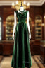 Pretty A Line Sweetheart Ruffles Long Evening Dress Green Velvet Formal Prom Dress