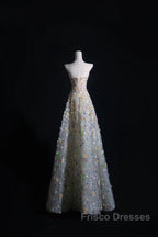 Pretty A Line Sweetheart Tulle Floral Long Formal Prom Dress Evening Gowns