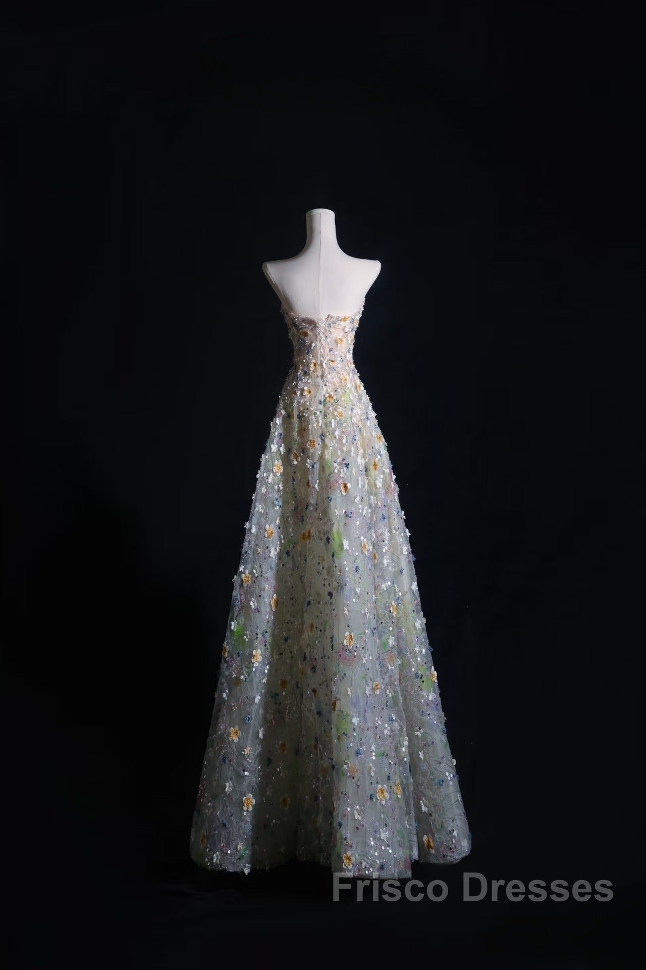 Pretty A Line Sweetheart Tulle Floral Long Formal Prom Dress Evening Gowns