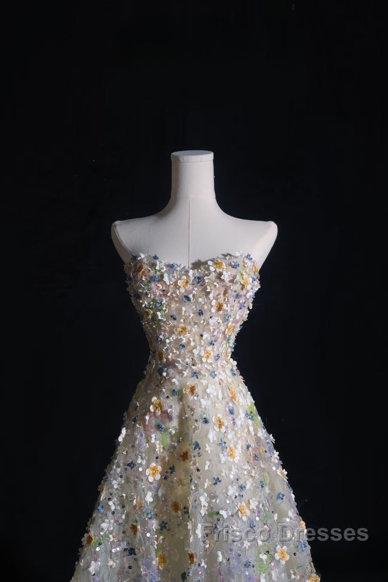 Pretty A Line Sweetheart Tulle Floral Long Formal Prom Dress Evening Gowns
