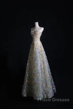 Pretty A Line Sweetheart Tulle Floral Long Formal Prom Dress Evening Gowns