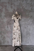 Pretty A Line V Neckline Floral Long Formal Prom Dress Birthday Dress For Women