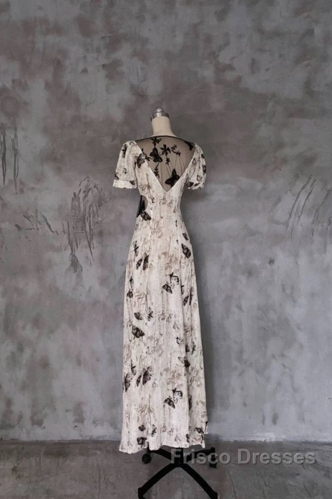 Pretty A Line V Neckline Floral Long Formal Prom Dress Birthday Dress For Women