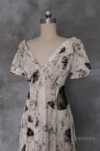 Pretty A Line V Neckline Floral Long Formal Prom Dress Birthday Dress For Women