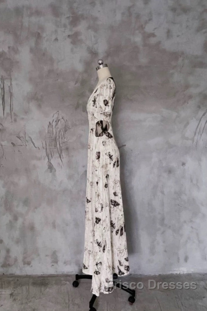 Pretty A Line V Neckline Floral Long Formal Prom Dress Birthday Dress For Women