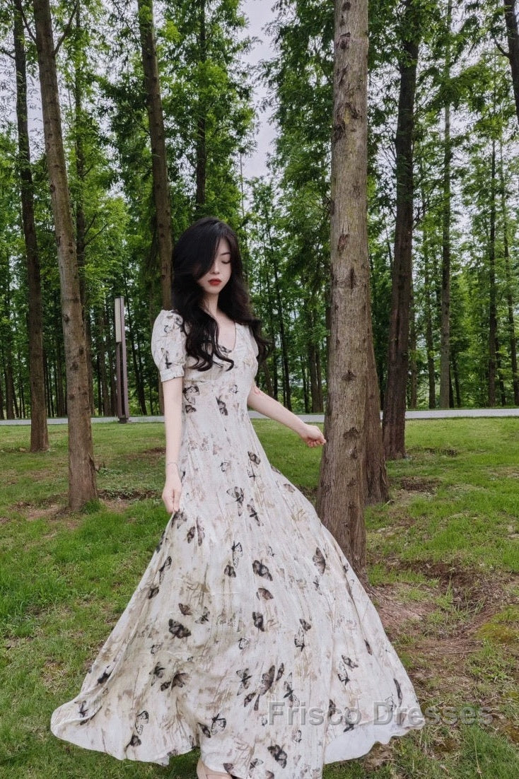 Pretty A Line V Neckline Floral Long Formal Prom Dress Birthday Dress For Women