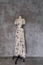 Pretty A Line V Neckline Floral Long Formal Prom Dress Birthday Dress For Women
