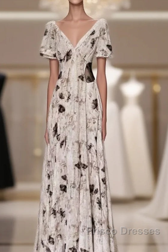 Pretty A Line V Neckline Floral Long Formal Prom Dress Birthday Dress For Women Main image