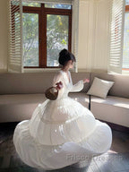 Pretty A Line V Neckline Long Sleeves Chiffon White Ankle Length Evening Dress Formal Prom Dress