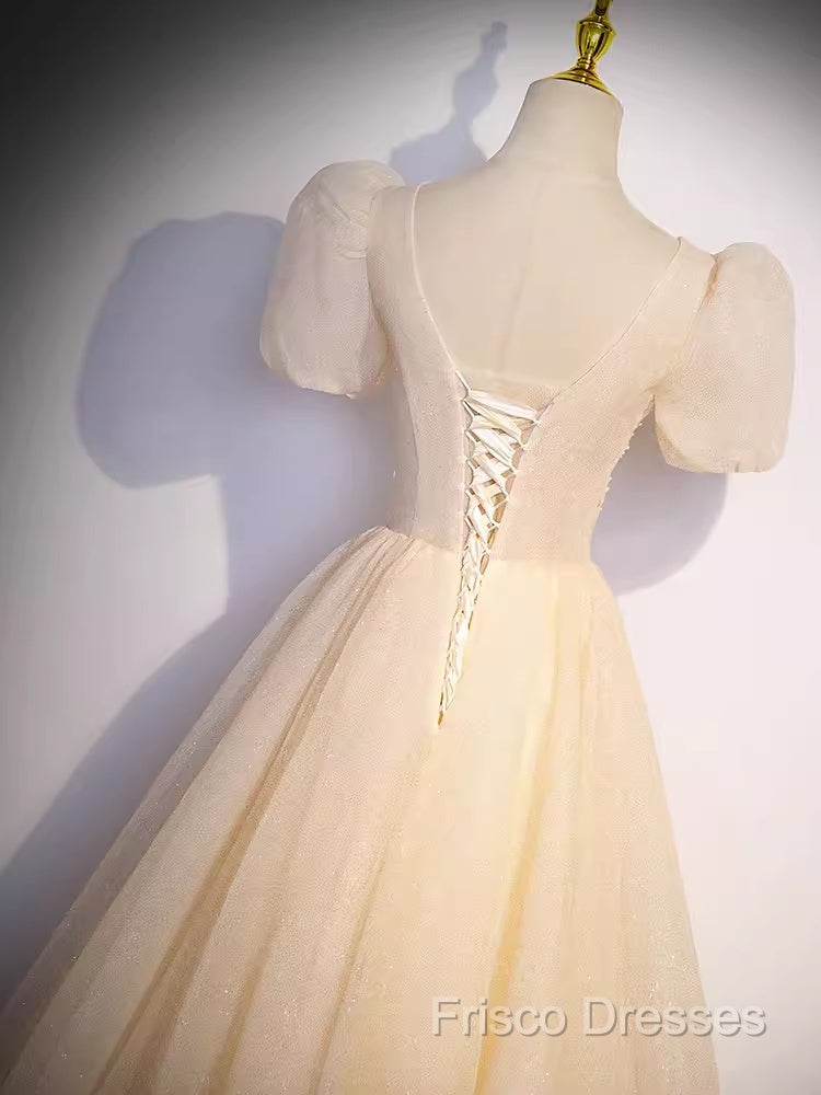 Pretty A Line V Neckline Short Sleeves Long Formal Party Dress Formal Prom Dress