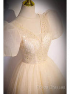 Pretty A Line V Neckline Short Sleeves Long Formal Party Dress Formal Prom Dress