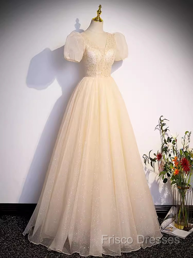 Pretty A Line V Neckline Short Sleeves Long Formal Party Dress Formal Prom Dress