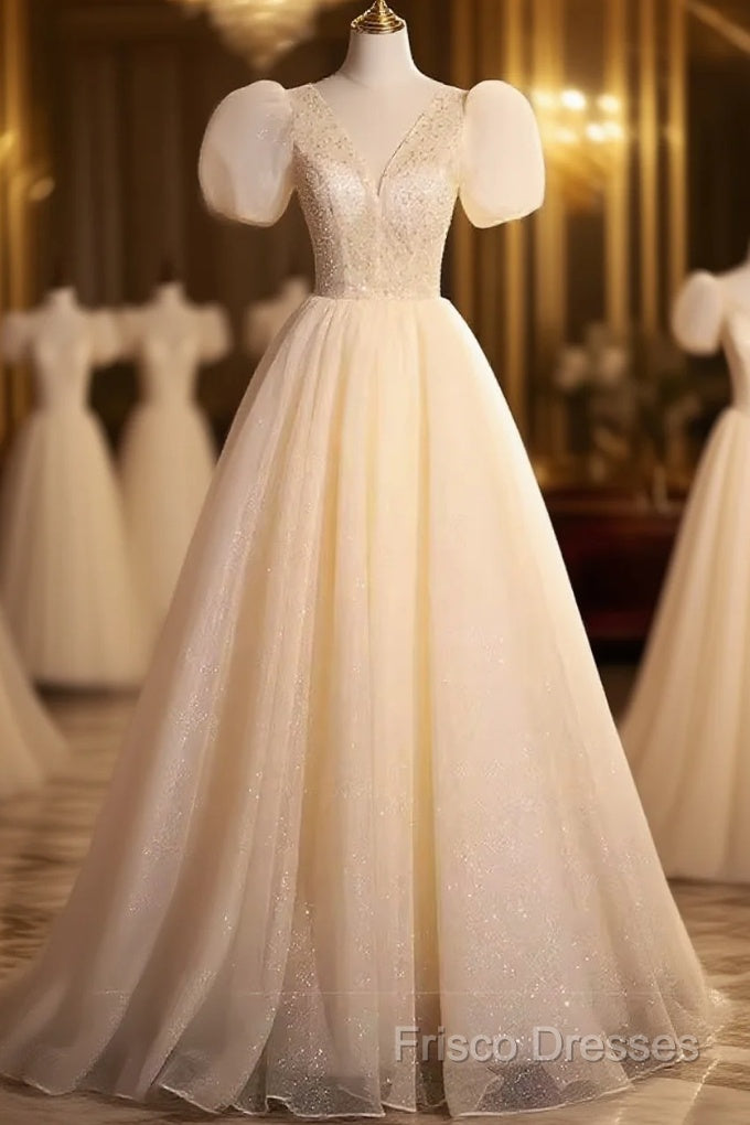 Pretty A Line V Neckline Short Sleeves Long Formal Party Dress Formal Prom Dress Main image